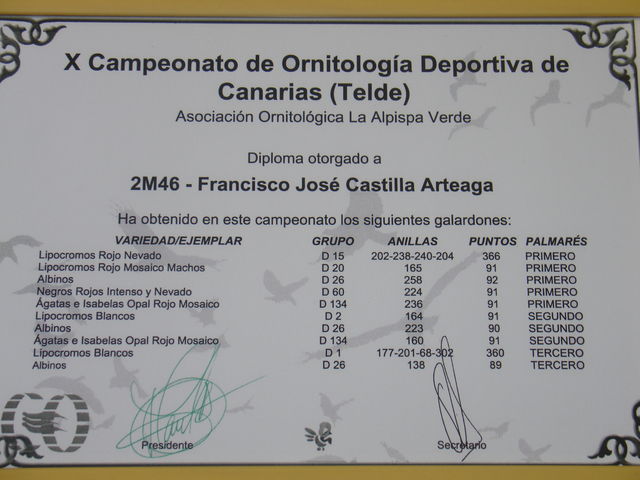 Diploma de los premios obtenidos.
